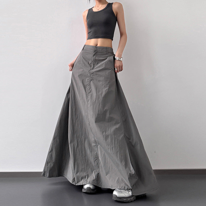 S-XL 高腰寬擺側開衩半身長裙