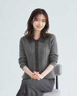 「秋季新品 」撞色翻領提花直紋針織開襟衫