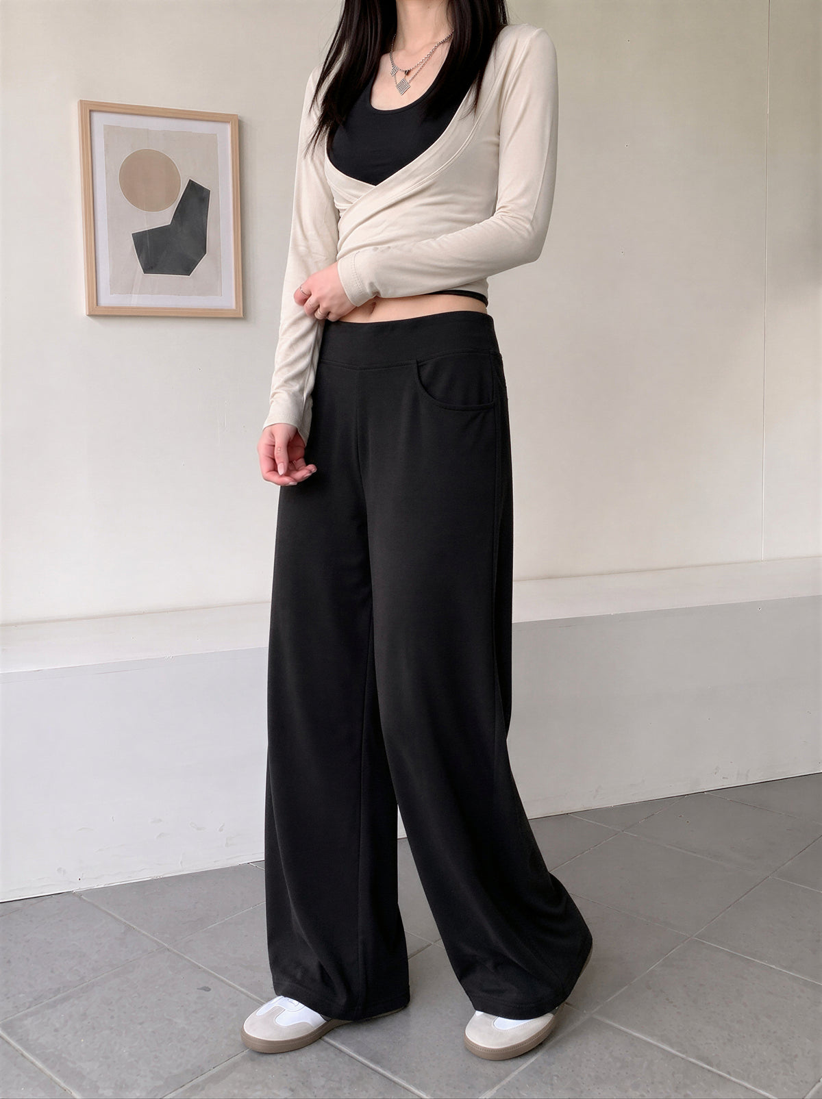 「秋季新品 」「3色」S-XL 高腰垂墜感直筒寬褲