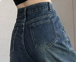 「秋季新品 」 XS-2XL 高腰直筒寬褲牛仔褲