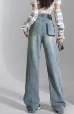 「兩色」「秋季新品 」 XS-2XL 高腰寬褲管刷舊牛仔褲
