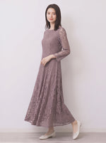 「秋季新品 」「兩色」S-2XL 品質圓領長袖A字蕾絲洋裝