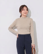 「兩色」S-2XL 木耳邊半高領修身針織衫