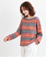 「秋季新品 」M-XL 彩條寬鬆落肩針織衫