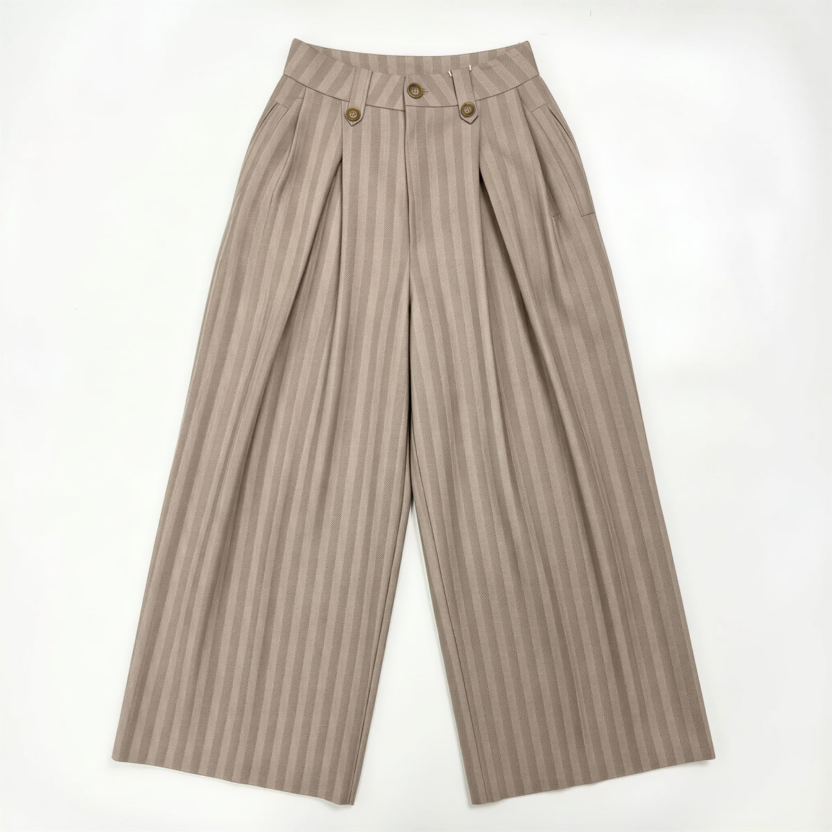 「秋季新品 」「2色」S-L 高腰打褶寬褲