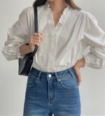 「秋季新品 」白色蕾絲拼接花邊領襯衫