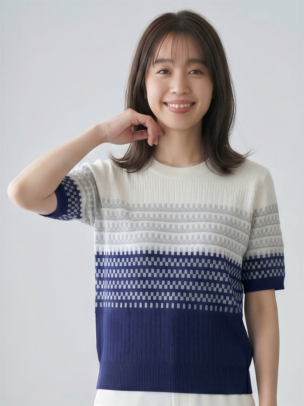 漸層提花圓領針織衫