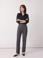 S-2XL 黑色翻領排扣修身襯衫