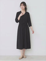 「秋季新品 」 S-2XL  V領收腰中長洋裝