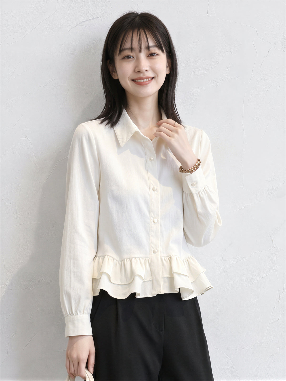 「秋季新品 」荷葉擺收腰襯衫