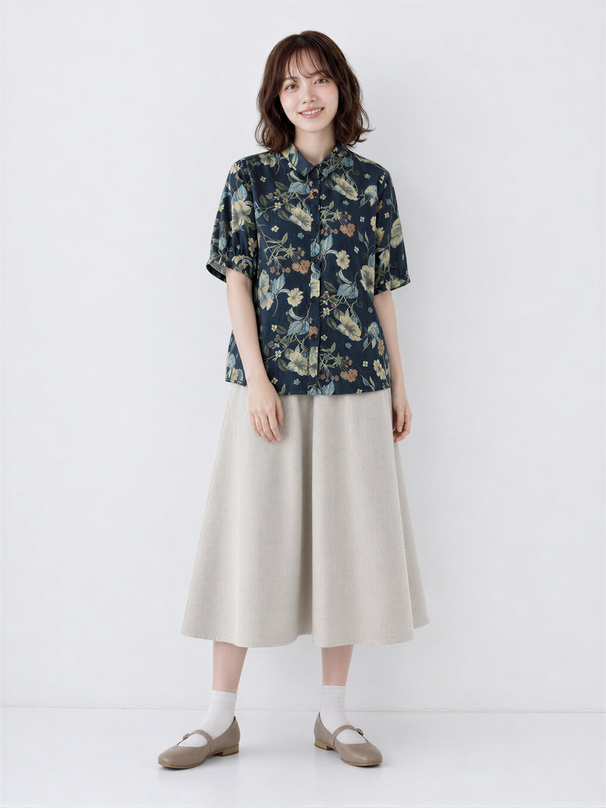 M-2XL 舒適休閒復古 | 印花藍色襯衫