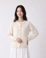 S-XL 淺米色立體肌理圓領短版針織開襟衫