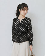 L-4XL 黑底白點收腰襯衫