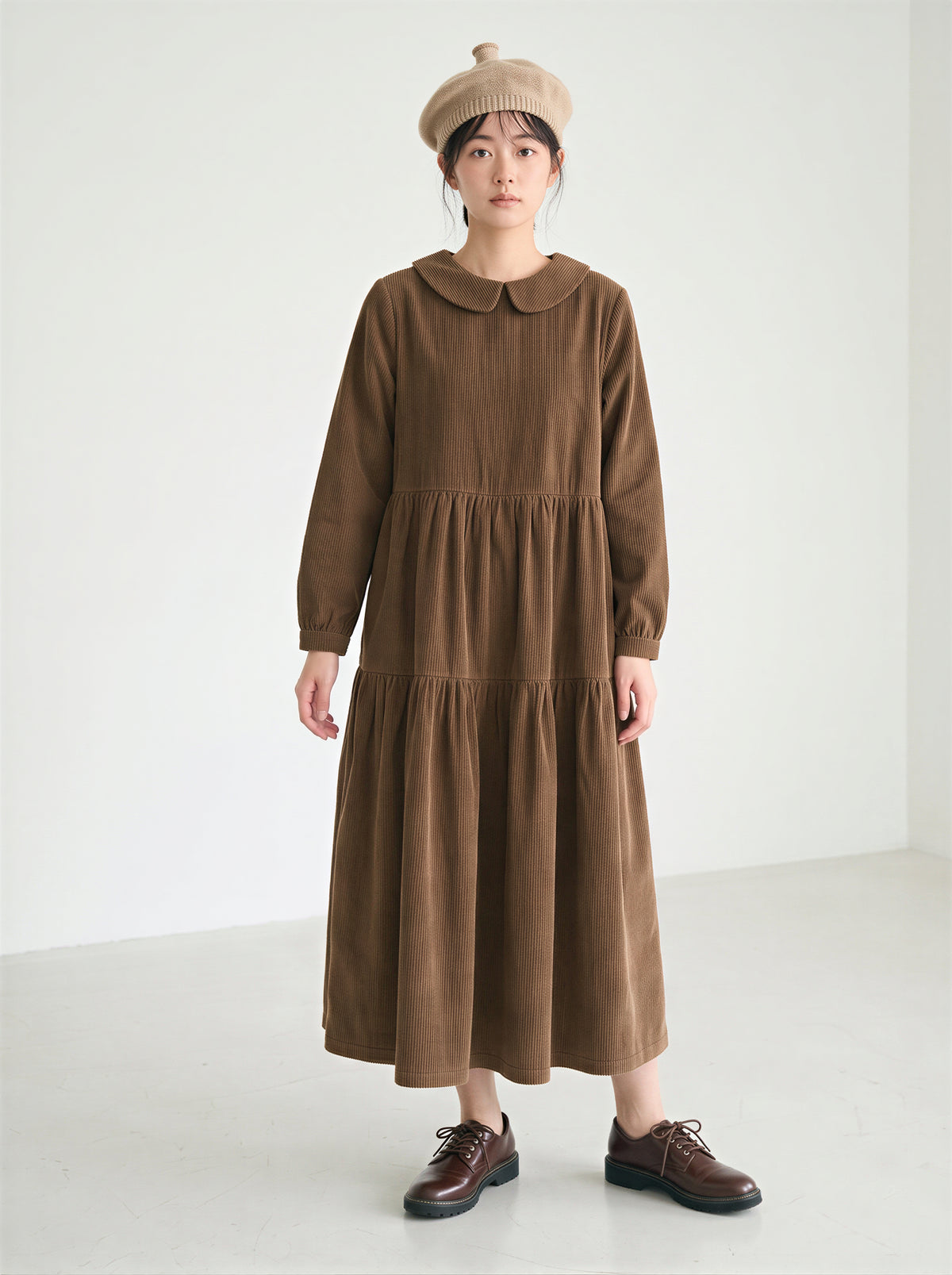 「秋季新品 」 M-2XL 娃娃領寬鬆層次長袖洋裝