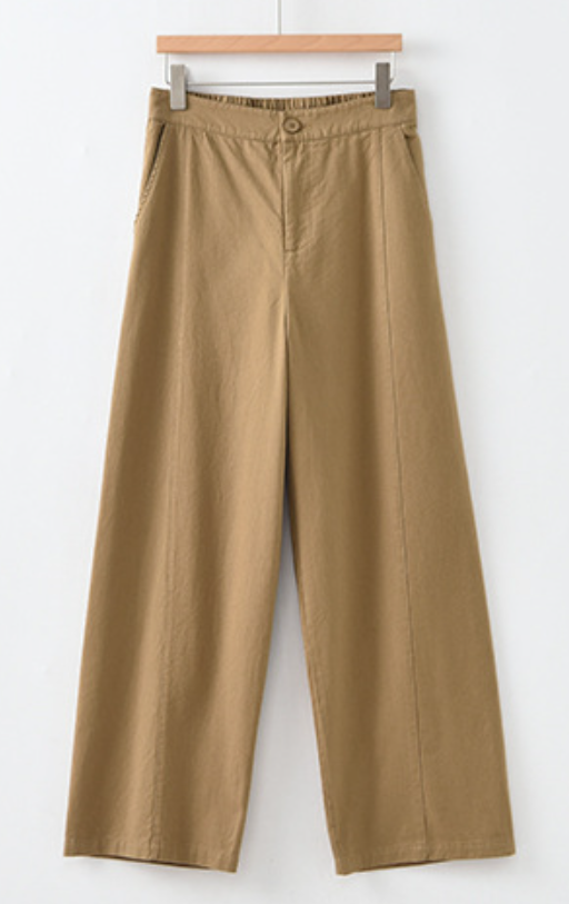 「兩色」「秋季新品 」 M-2XL 高腰垂墜感寬鬆闊腿褲