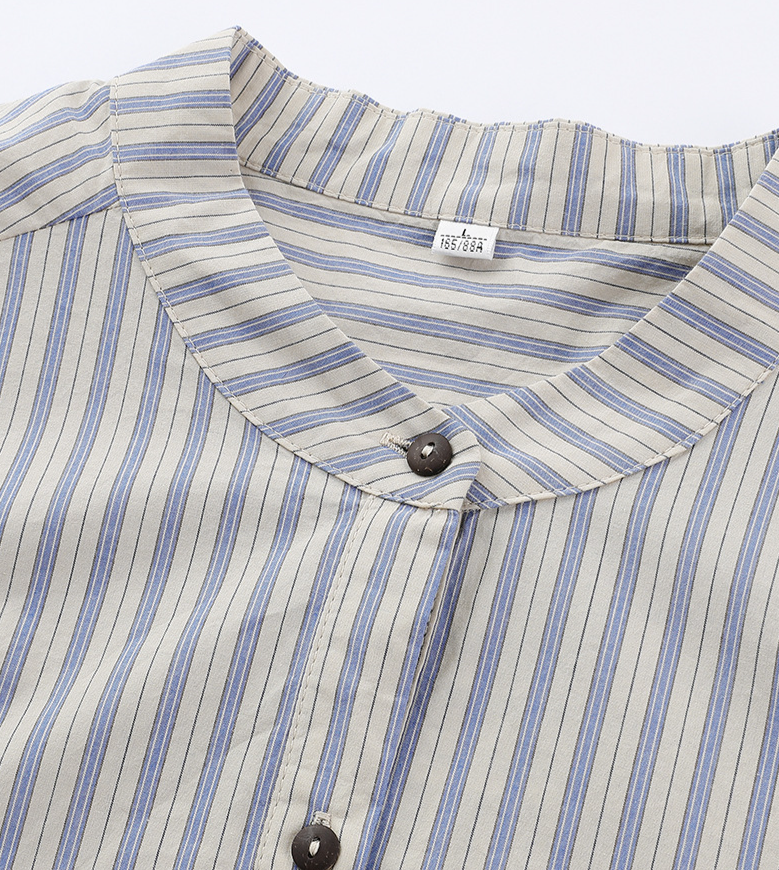 「秋季新品 」 M-XL 純棉甄選 | 條紋拼接燈籠袖襯衫