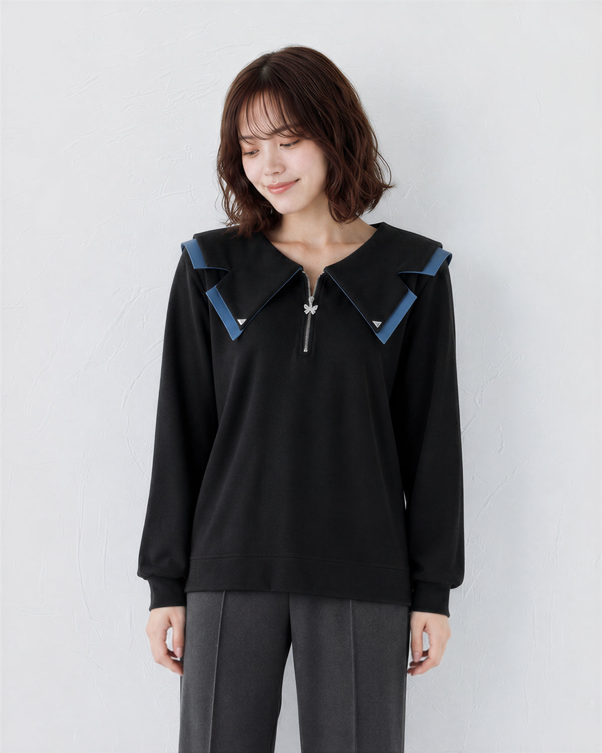 M-4XL 黑色拉鍊V領 | 設計感衛衣