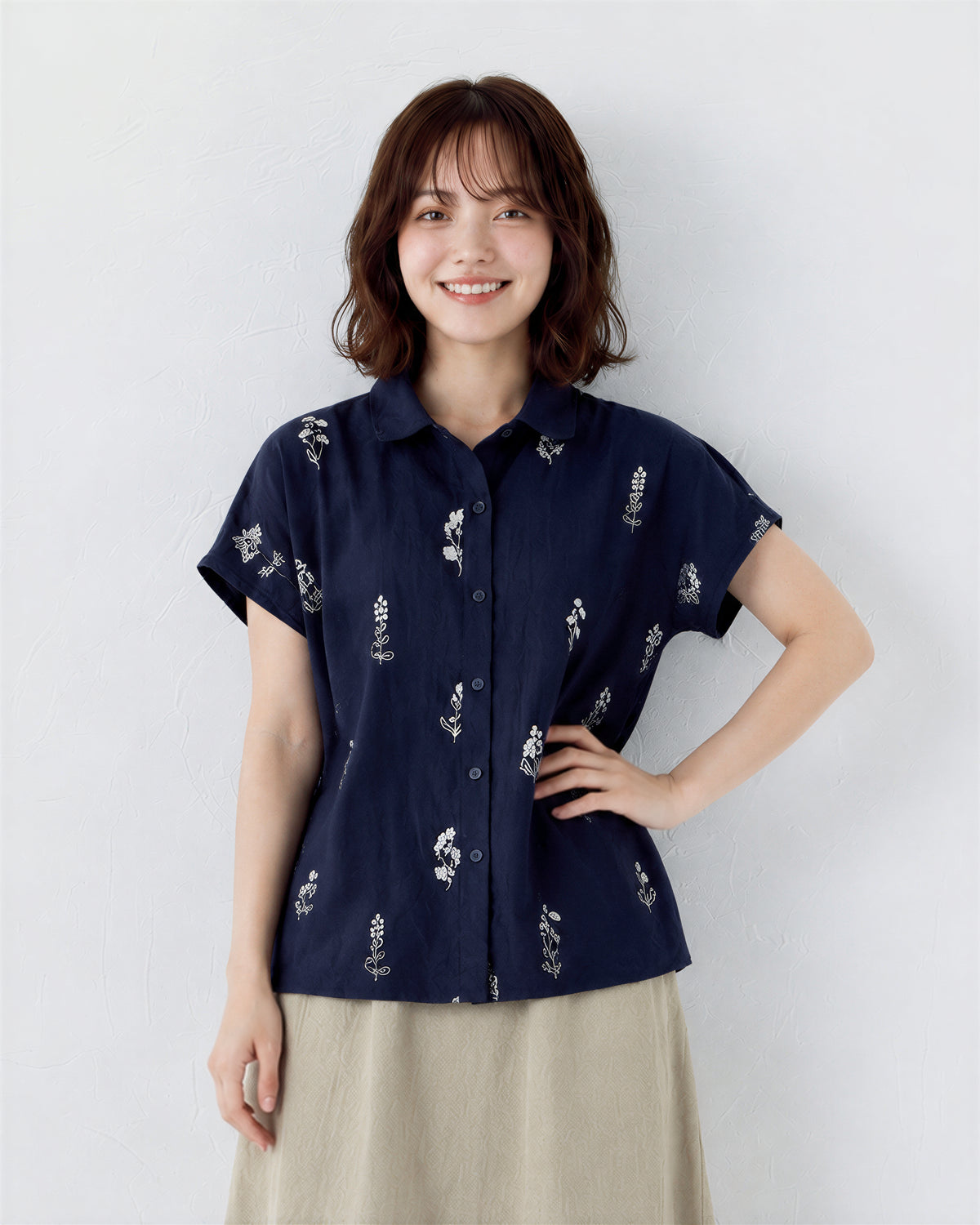 「兩色」M-3XL 小圓領 | 印花寬鬆短袖襯衫