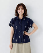 「兩色」M-3XL 小圓領 | 印花寬鬆短袖襯衫