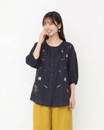 M-4XL 寬鬆刺繡燈籠袖襯衫