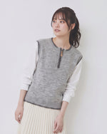 「秋季新品 」S-L 灰色撞色滾邊拉鍊針織拼接襯衫