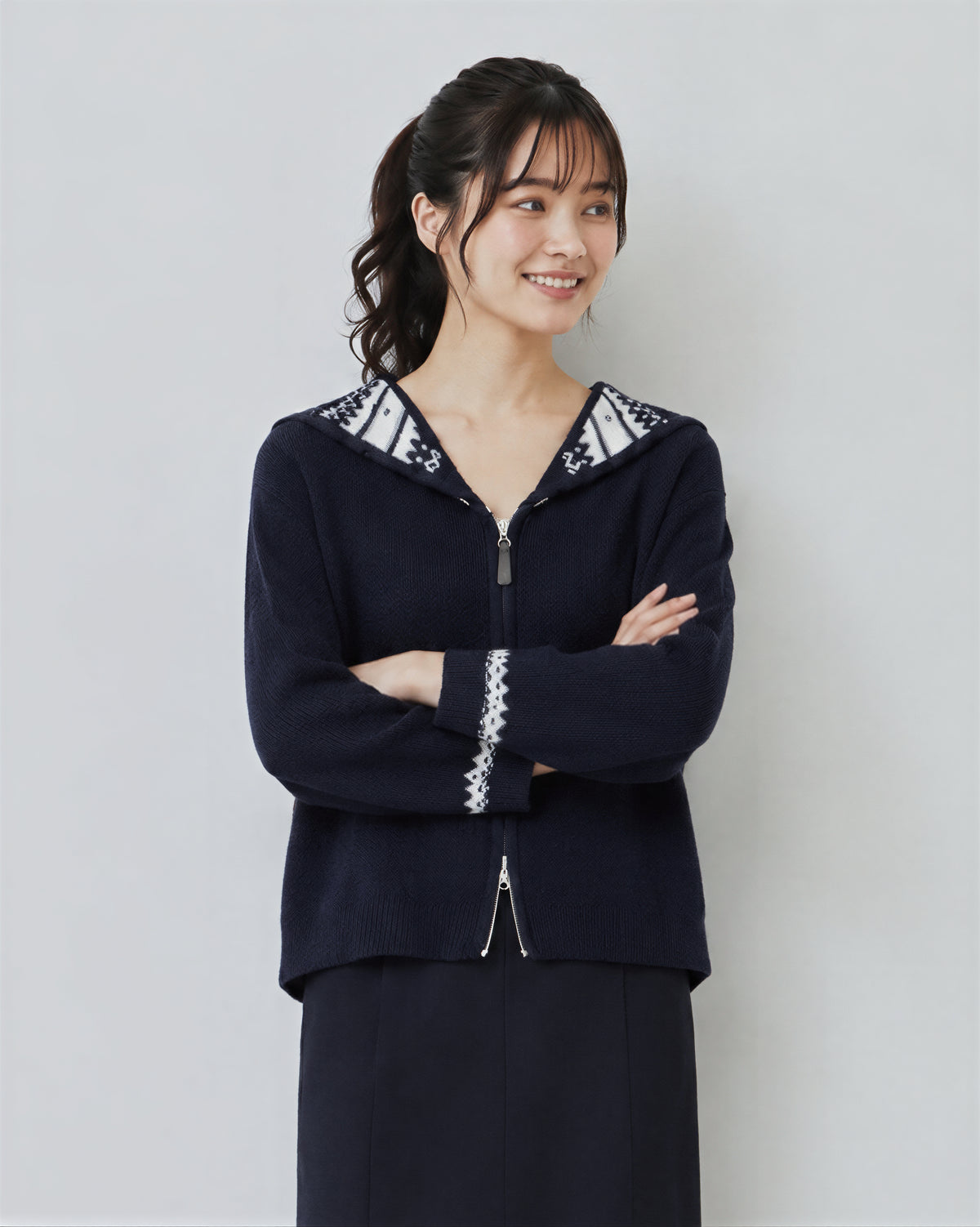 「秋季新品 」S-2XL 連帽提花雙拉鍊開襟毛衣