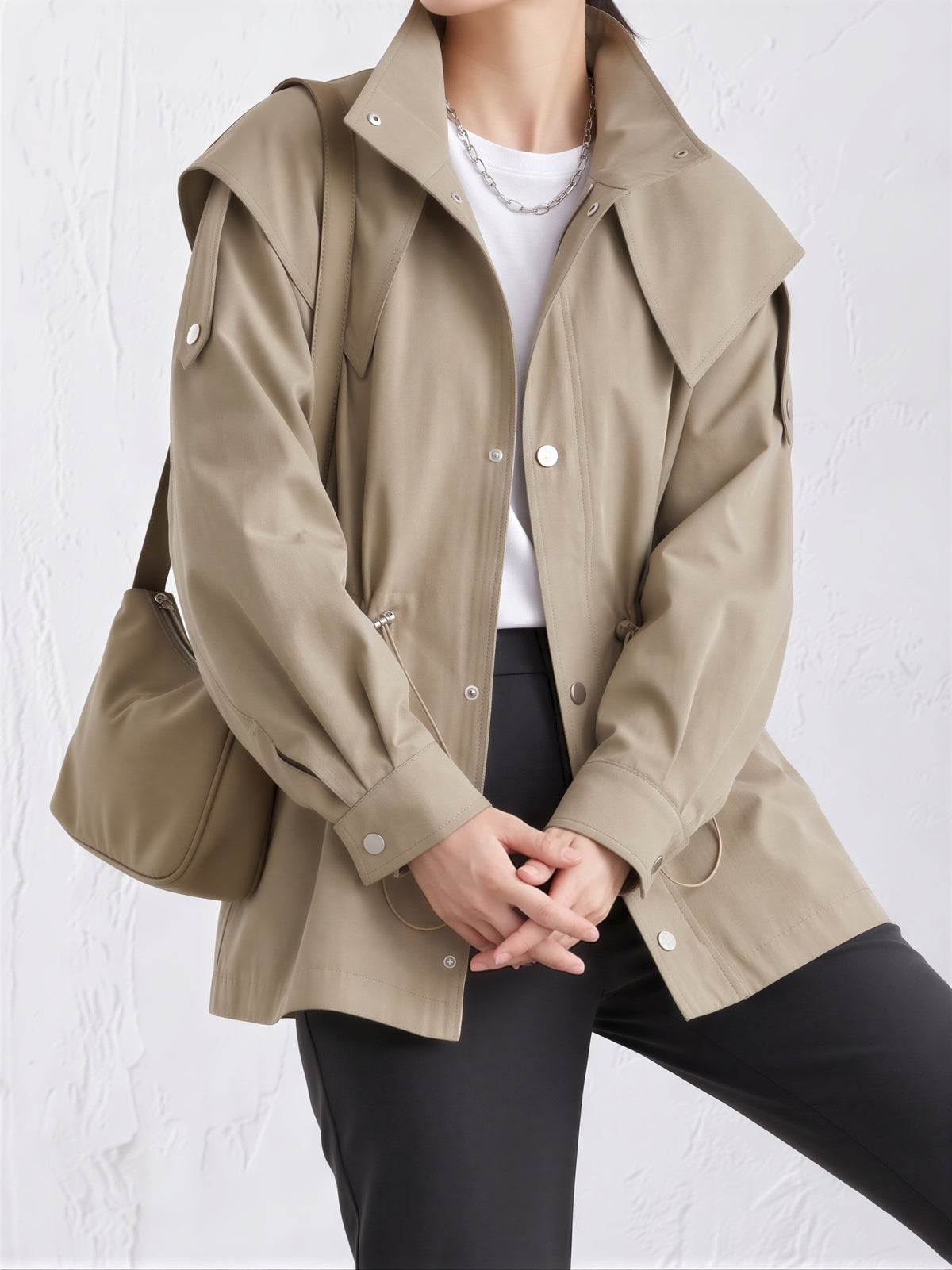 「兩色」「秋季新品 」 S-2XL 連帽抽繩廓形風衣