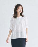 「秋季新品 」氣質純棉舒適 白色鏤空花紋 | 小翻領寬鬆長袖襯衫