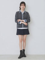 「3色」「秋季新品 」M-XL 拼接翻領短版針織開襟衫