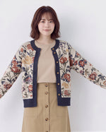 「秋季新品 」復古提花撞色針織開襟衫