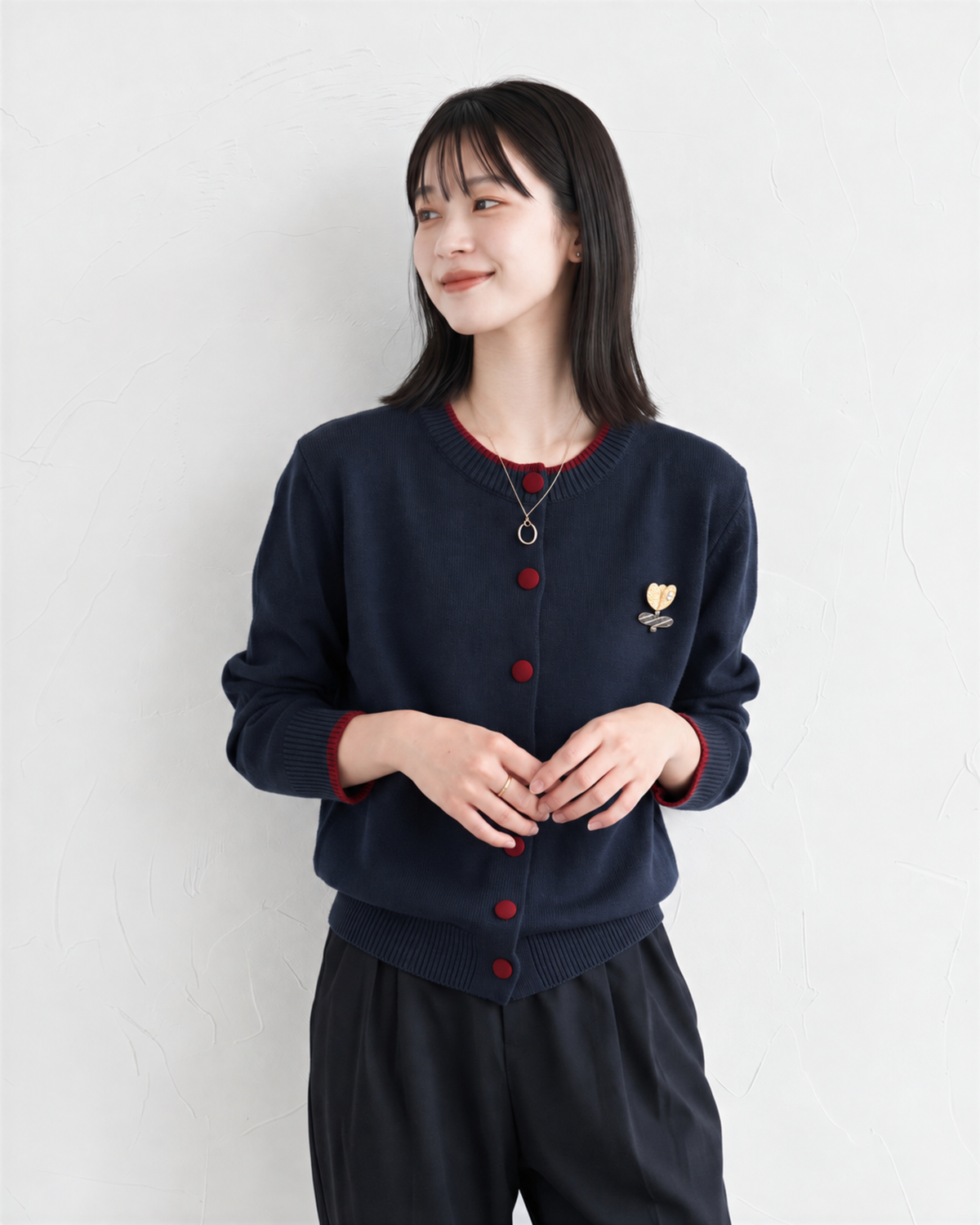 「秋季新品 」撞色滾邊刺繡短版針織開襟衫