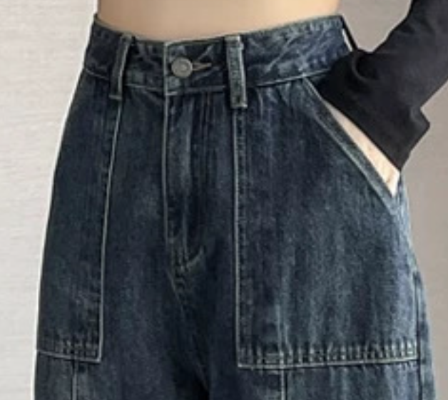 「秋季新品 」 XS-2XL 高腰直筒寬褲牛仔褲