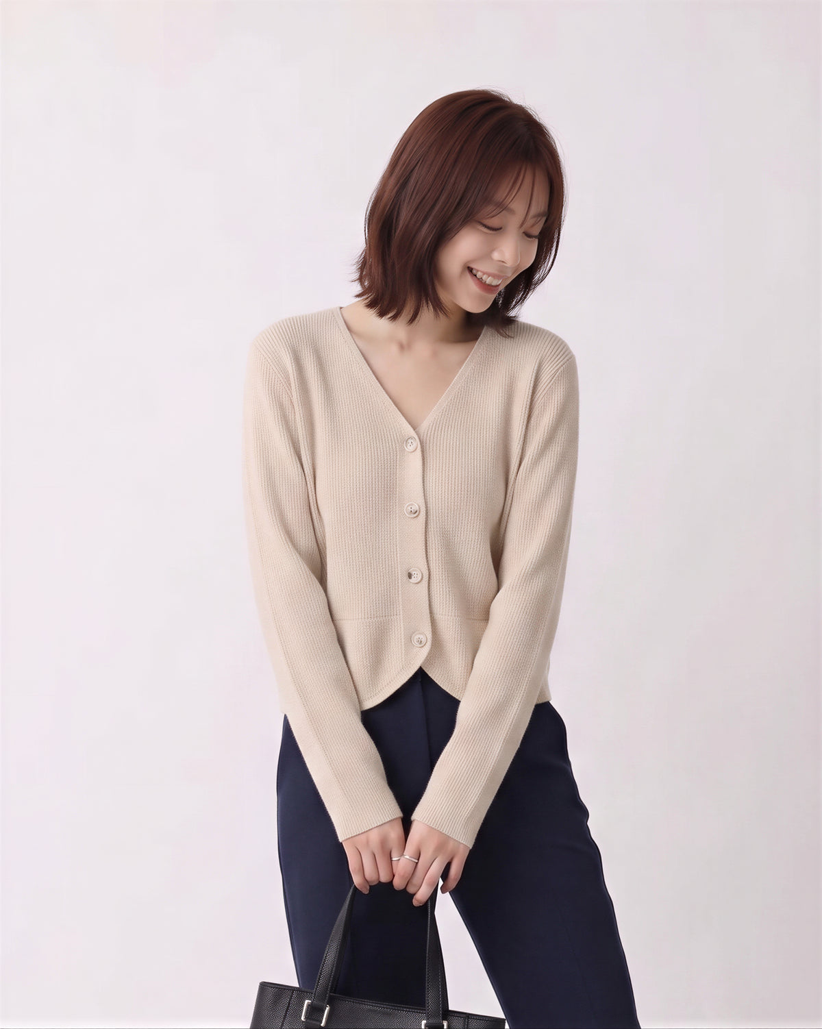 「兩色」S-2XL V領圓弧下襬 | 寬鬆針織開襟衫