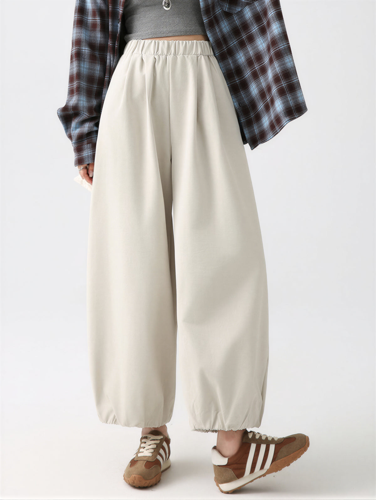「3色」S-XL 鬆緊腰束口寬褲