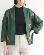 「兩色」「秋季新品 」M-3XL 寬鬆落肩印花短外套