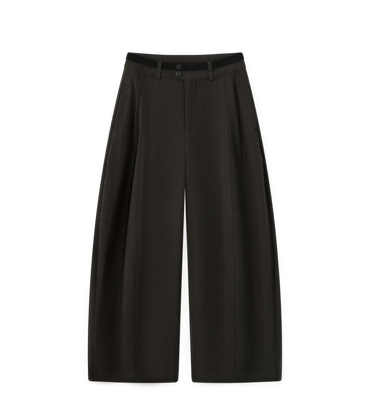 「兩色」「秋季新品 」 M-2XL 高腰修飾胯寬雙扣寬褲
