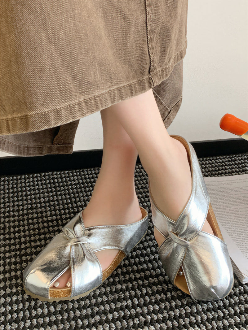 扭結設計 亮面質感 女款包頭半拖鞋