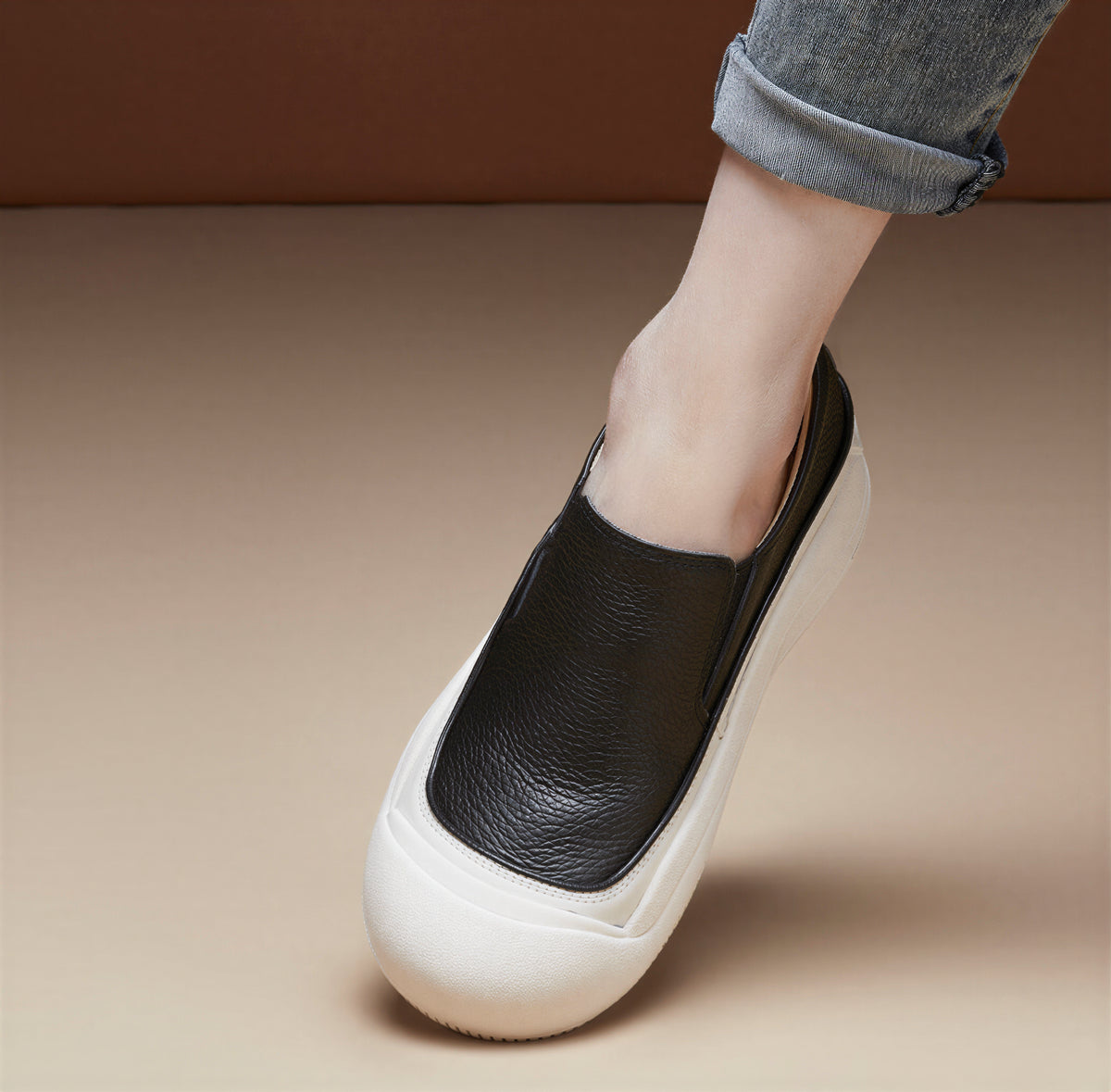 「多色」「秋季新品 」頭層牛皮厚底3.5cm 一腳蹬套腳休閒鞋