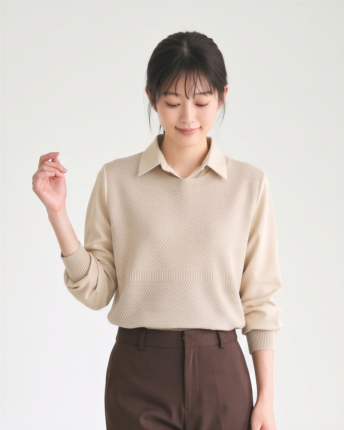 「秋季新品 」「多色」針織馬甲背心假兩件襯衫