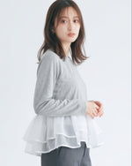 「秋季新品 」「3色」M-L 網紗拼接荷葉下擺假兩件長袖T恤