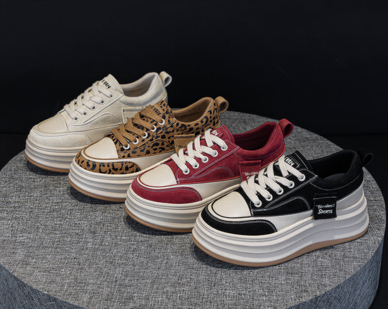 拼接層次感 輕增高 綁帶厚底休閒板鞋