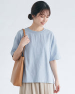 淺藍色落肩寬鬆圓領短袖T恤-淺藍色-2XL