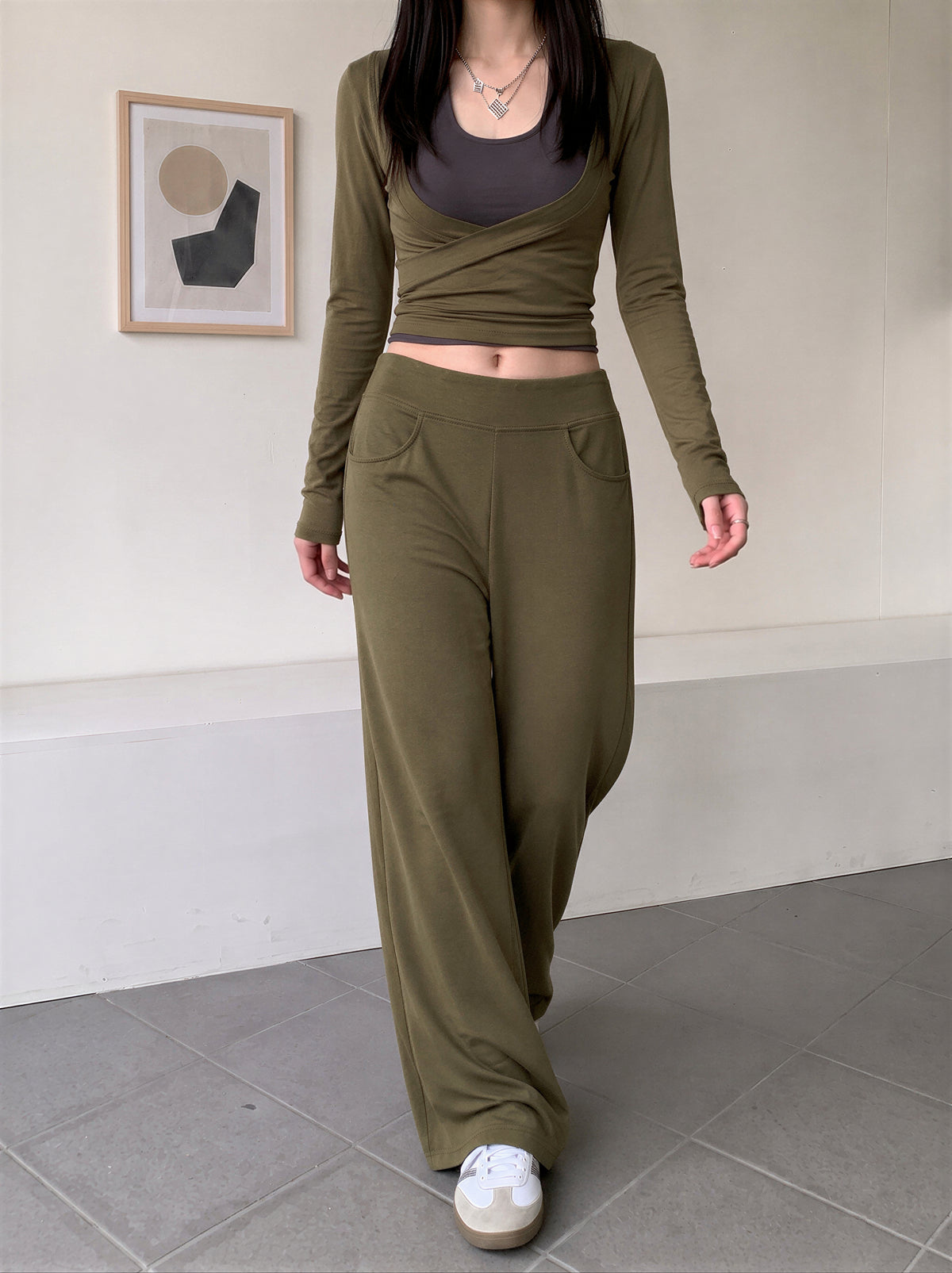 「秋季新品 」「3色」S-XL 高腰垂墜感直筒寬褲