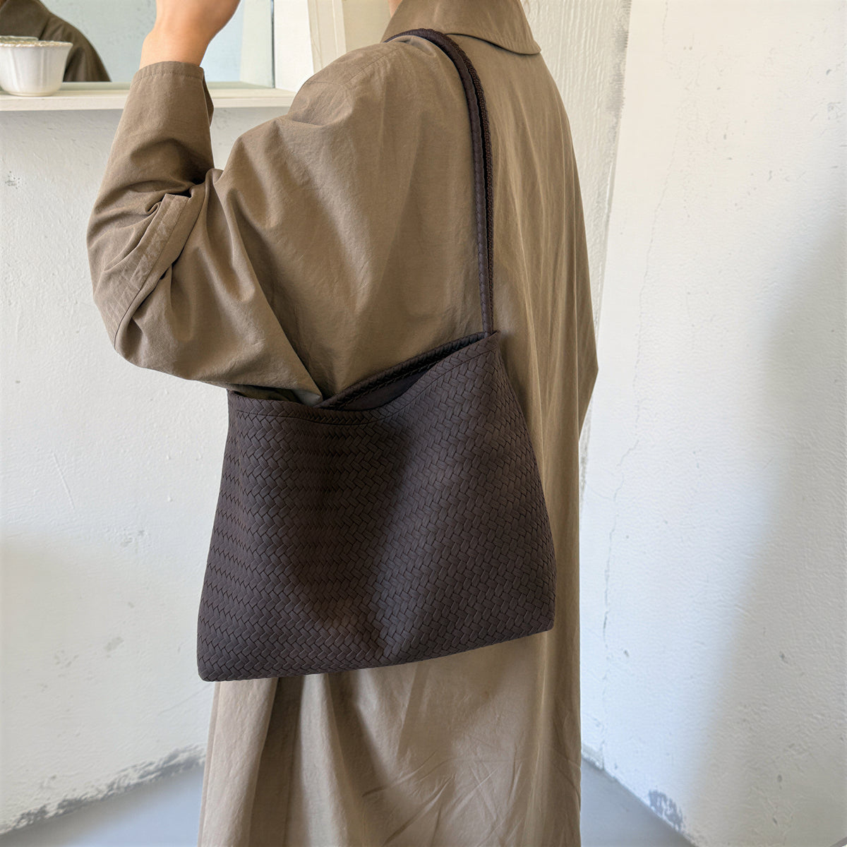 「多色」軟挺大容量 編織單肩托特包