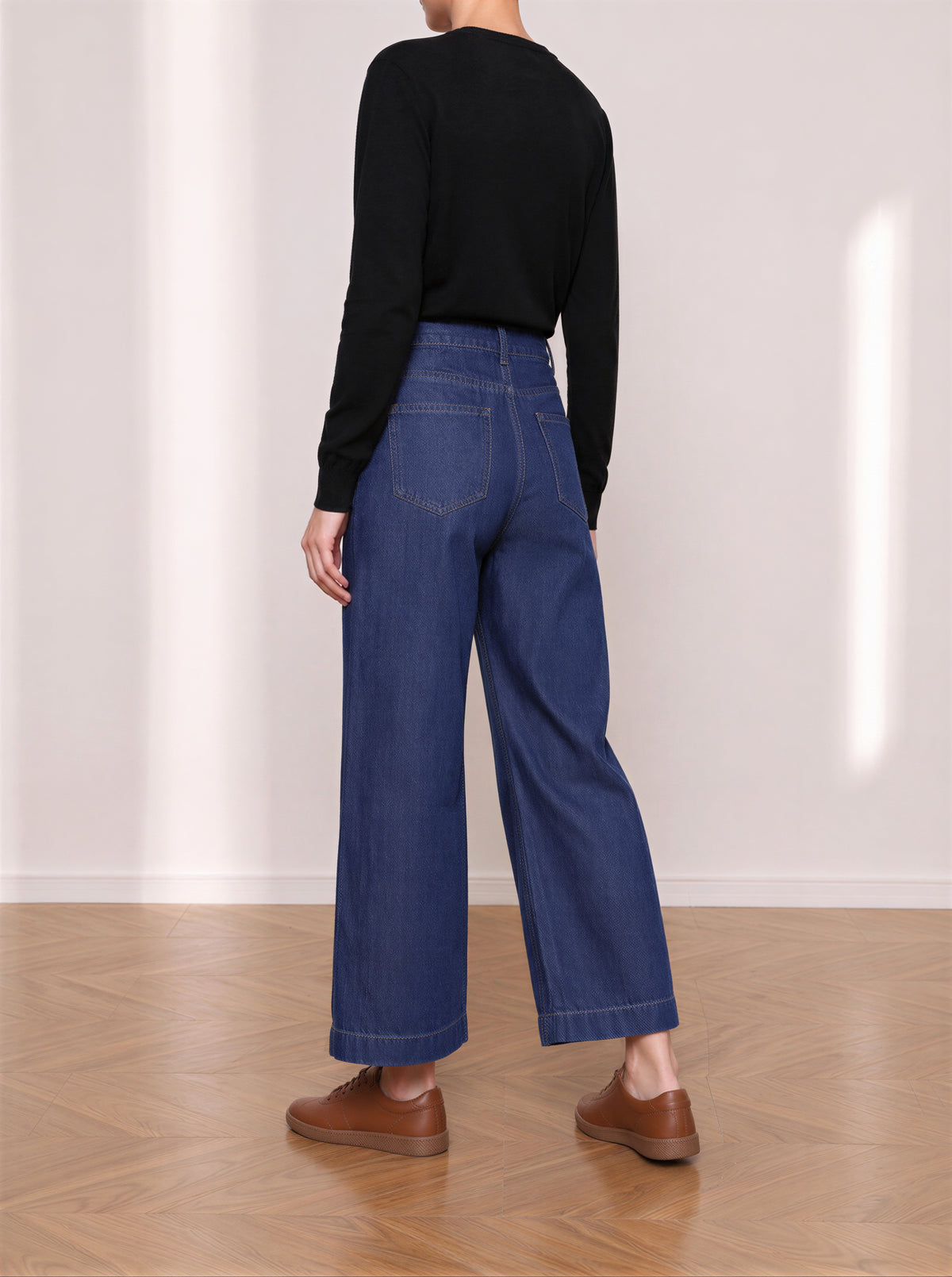 「秋季新品 」「2色」S-XL 高腰中線寬褲牛仔褲