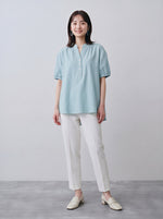 M~2XL 立領半開襟泡泡袖短袖襯衫