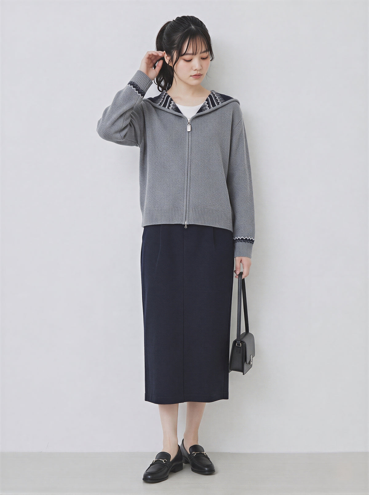 「秋季新品 」S-2XL 連帽提花雙拉鍊開襟毛衣