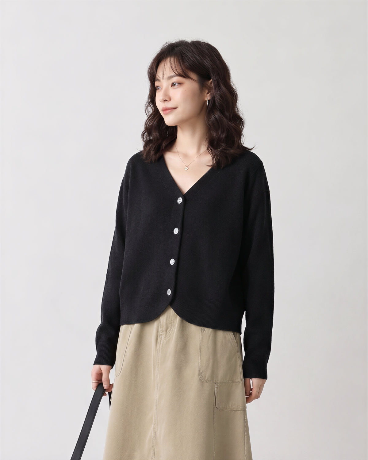 「兩色」S-2XL V領圓弧下襬 | 寬鬆針織開襟衫