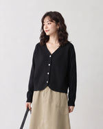 「兩色」S-2XL V領圓弧下襬 | 寬鬆針織開襟衫