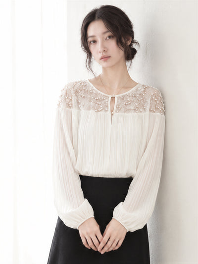 「兩色」「秋季新品 」S-2XL 釘珠刺繡壓褶襯衫